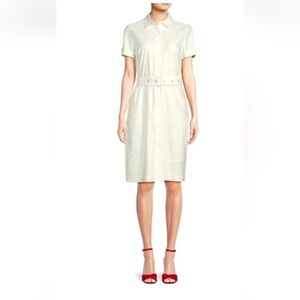 Calvin Klein Cream Short-Sleeve Belted Shirt Dress
